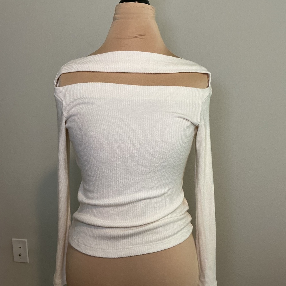 White Off-Shoulder Long Sleeve Top